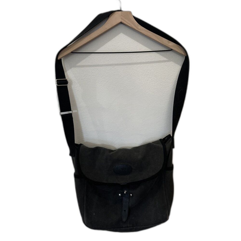 Levenger Canvas Gray & Black Leather Trim Messenger Crossbody Bag